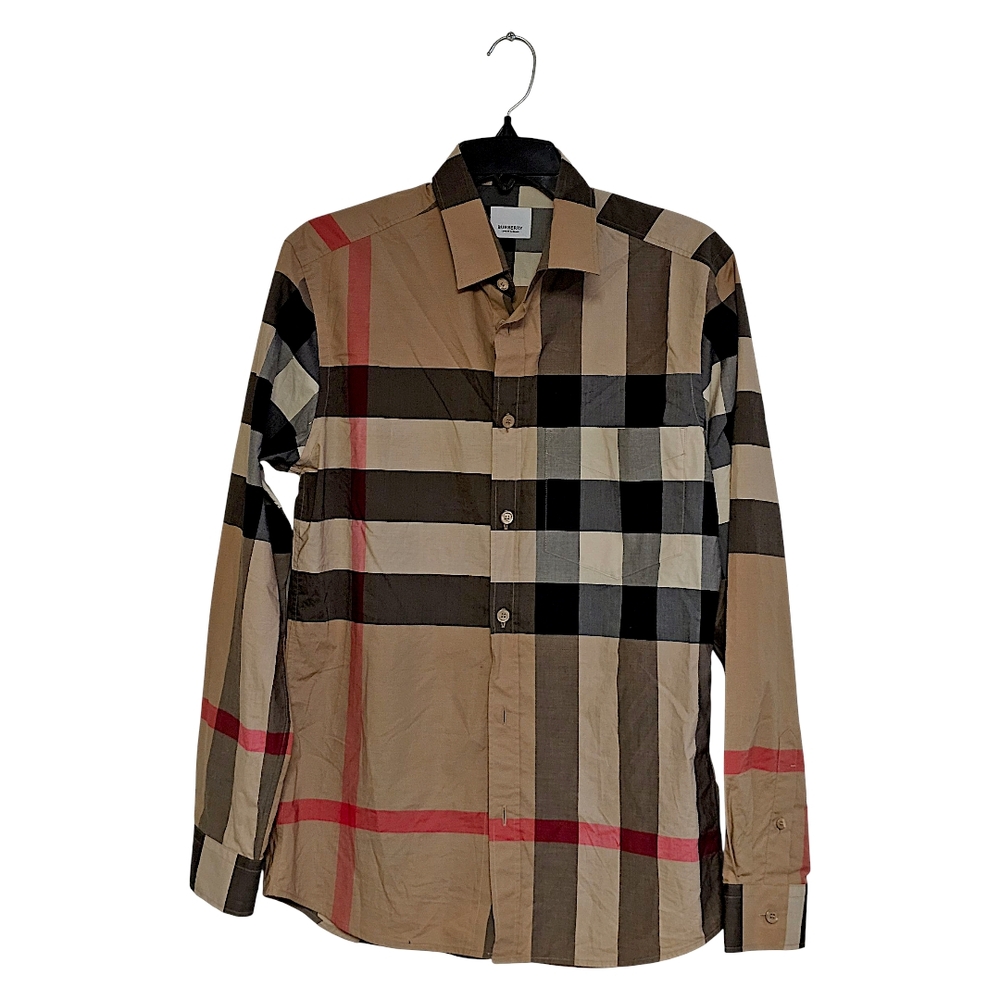 Burberry Men's Plaid Shirt - Beige, Black, and Red
